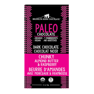 Brooklyn Born Chocolate Organic Paleo Dark Chocolate Bar Chunky Almond Butter & Raspberry 60g