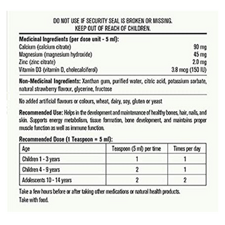 Maplelife Nutrition Cal + Mg + Zn With Vitamin D3 For Kids Strawberry 475mL