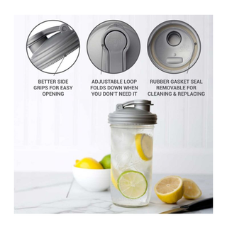 reCAP Mason Jar Pour Lid with Fold-out Carry Loop in Silver