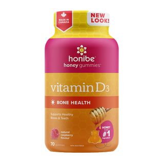 Honibe Honey Vitamin D3 Bone Health Natural Raspberry Flavour 70 Gummies