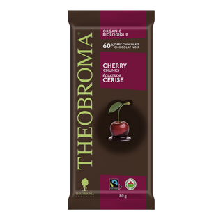 Theobroma Chocolate Organic 60% Dark Chocolate Bar Cherry Chunks 80g