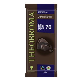 Theobroma Chocolate Organic 70% Dark Chocolate Bar Pure Dark 80g