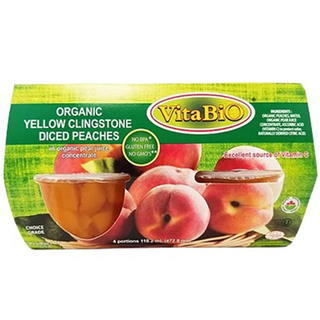 Vita Bio Organic Yellow Clingstone Diced Peaches Fruit Cups 4 Counts