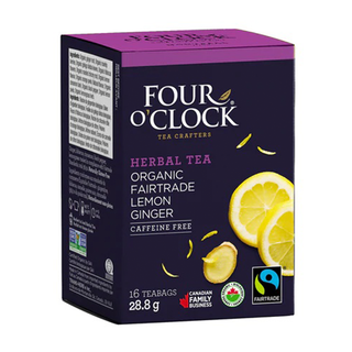 Four O' Clock Organic Herbal Tea Lemon Ginger 16 Tea Bags