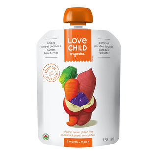 Love Child Organic Puree Apples, Sweet Potatoes, Carrots & Blueberries 128mL