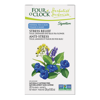 Four O' Clock Herbal Tea Calm Stress Relief Tulsi Lavender And Blue Pea Flower 20 Tea bags