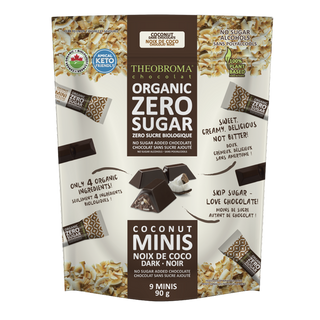 Theobroma Chocolate Organic Zero Sugar Chocolate Minis Coconut 90g