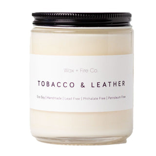 Wax+Fire Soy Candle Tobacco & Leather 8 oz