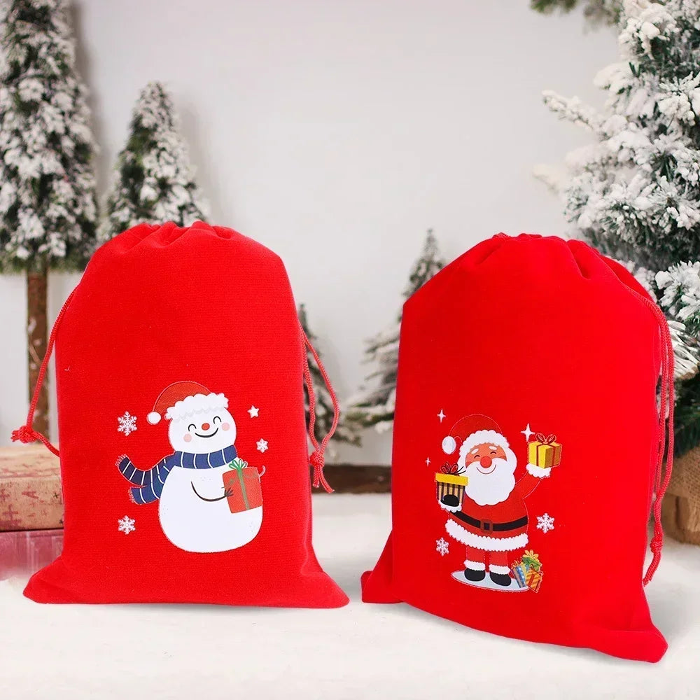 Red Velvet Drawstring Gift Bags - Christmas/Wedding Packaging Sack