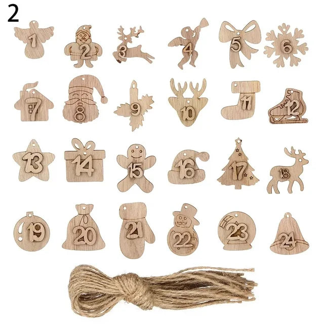 Wooden Advent Calendar Hanging Tags with Number Labels, Christmas Countdown Xmas Gift Bags
