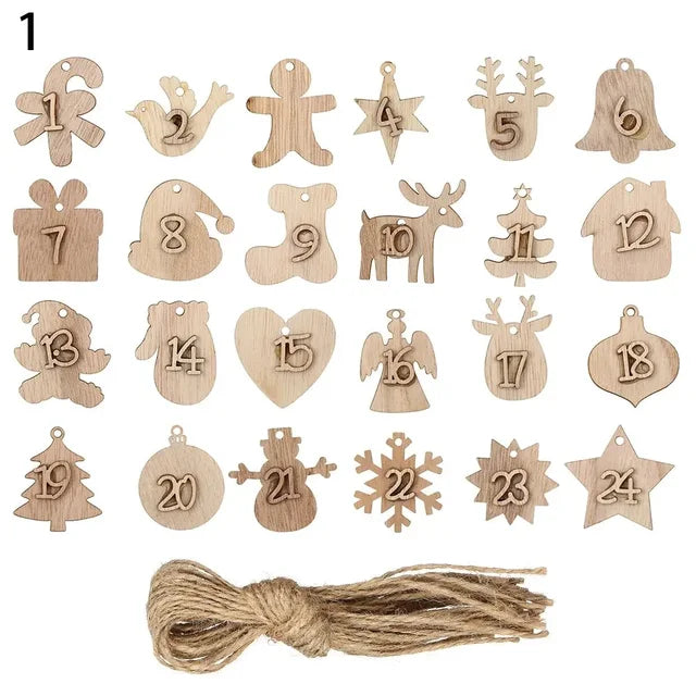 Wooden Advent Calendar Hanging Tags with Number Labels, Christmas Countdown Xmas Gift Bags