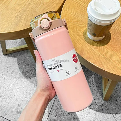 "1.2L Stainless Steel Thermal Bottle with Straw, Vacuum Flask Keeps Drinks Hot and Cold"