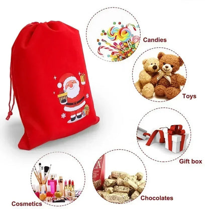 Merry Christmas Velvet Bags - Velvet drawstring pouches for candy and snacks, perfect for Xmas gifts, bracelets, and jewelry storage. 10-1pcs pack.