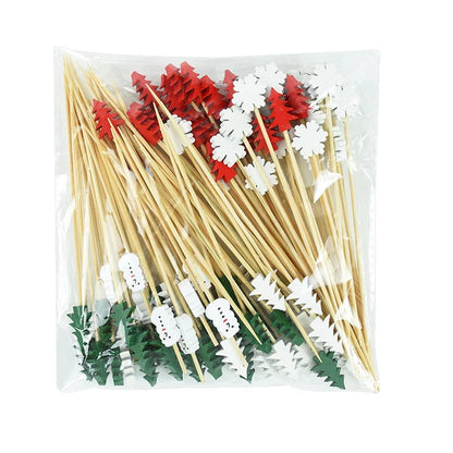 Christmas Disposable Toothpicks Santa Bamboo Skewers for Xmas/New Year Decor