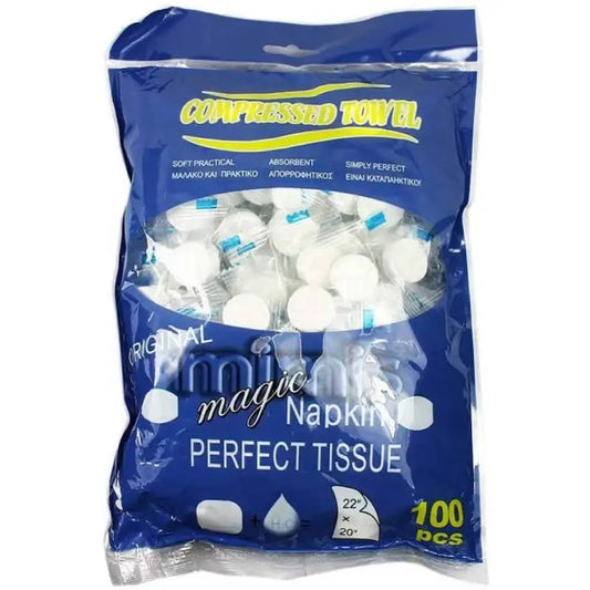 "100pcs Portable Compressed Towel Tablets - Disposable Magic Coin Tissues for Travel, Makeup Removal & Face Wiping"