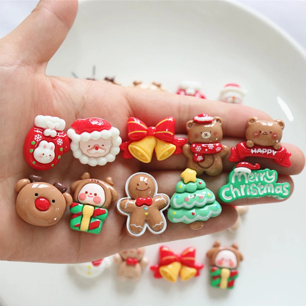 Shiny Christmas Tree Series Miniature Flat Back Resin Cabochons for DIY Crafts