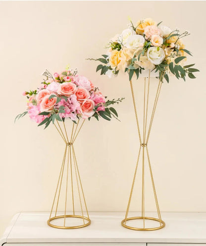 Gold and White Flower Stand Set - 10 Vases, 70CM/50CM Metal Road Lead Wedding Centerpiece Flowers Rack for Event Party Decoration