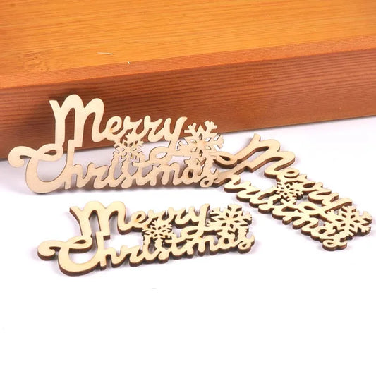 "10Pcs/bag Merry Christmas Letters Natural Wooden Crafts for DIY Scrapbook Handmade Ornaments Xmas Gift Party Home Decor"