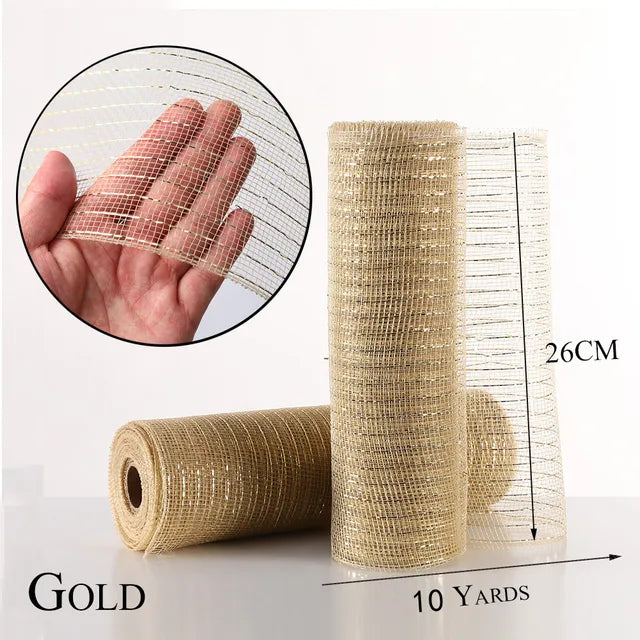 "10 Yards Christmas Tree Gauze Mesh Tulle Roll - Gold/Silver - DIY Xmas Tree Ribbon Decoration Gift Wrapping"