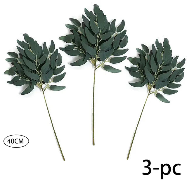 10pcs Artificial Eucalyptus Leaves with Green Stems - Wedding Faux Fake Flowers for DIY Cake Decor
