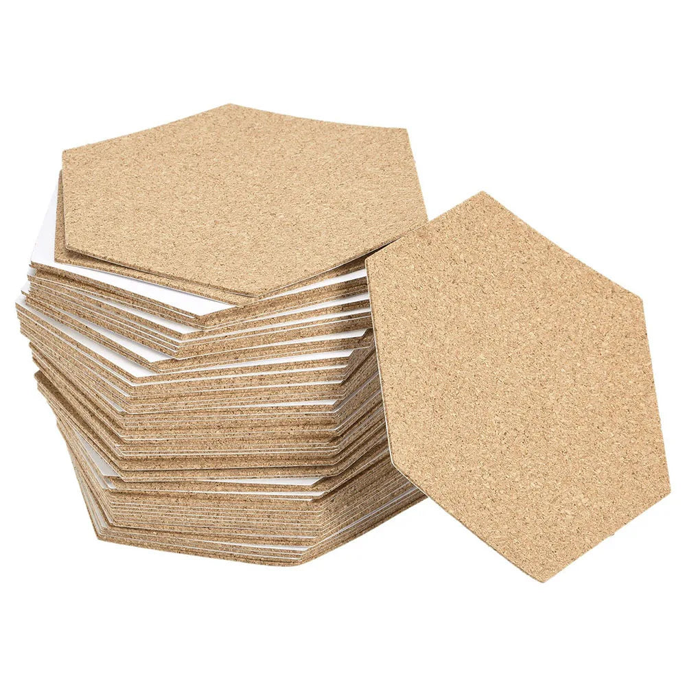 10pcs Hexagon Cork Mat Coasters, Adhesive Backed, Wood Kitchen Table Decoration Accessories Parts