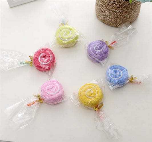 "10pcs Colorful Lollipop Cake Towel Set - 20x20cm Creative Gift Towels for Wedding, Birthday, Party Decor"