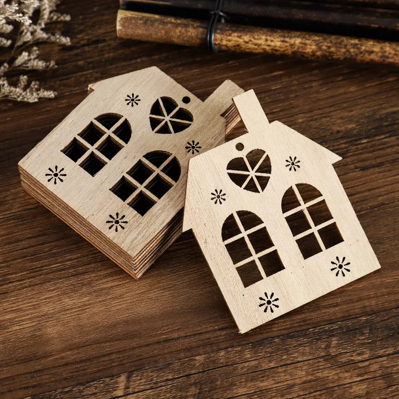 "10pcs Christmas 2023 Wooden House Ornaments DIY Craft Set for Tree Decoration"