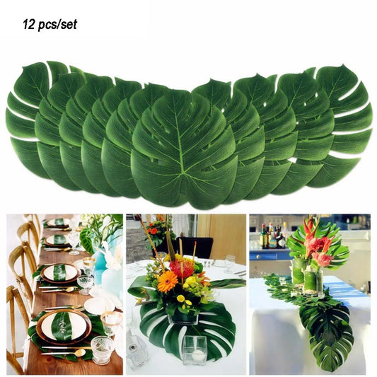 12pcs 35cm Hawaiian Artificial Palm Leaves Party Table Decoration