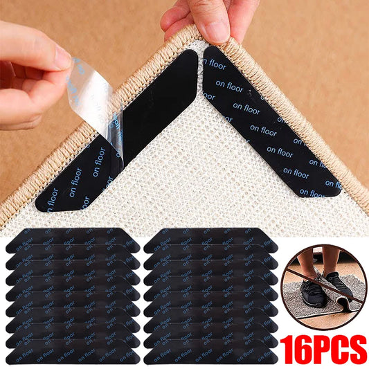 16/8pcs Carpet Non-slip Sticker Reusable Washable Anti-Curling Carpet Patch Fixed Stickers