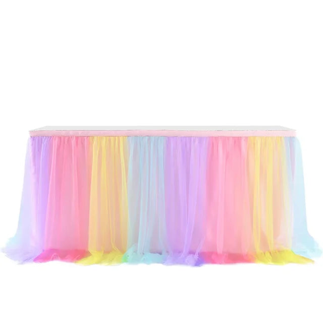 Rainbow Tulle Table Skirt for Unicorn Theme Decoration Party Birthday Baby Shower Gender Reveal - 183X77CM