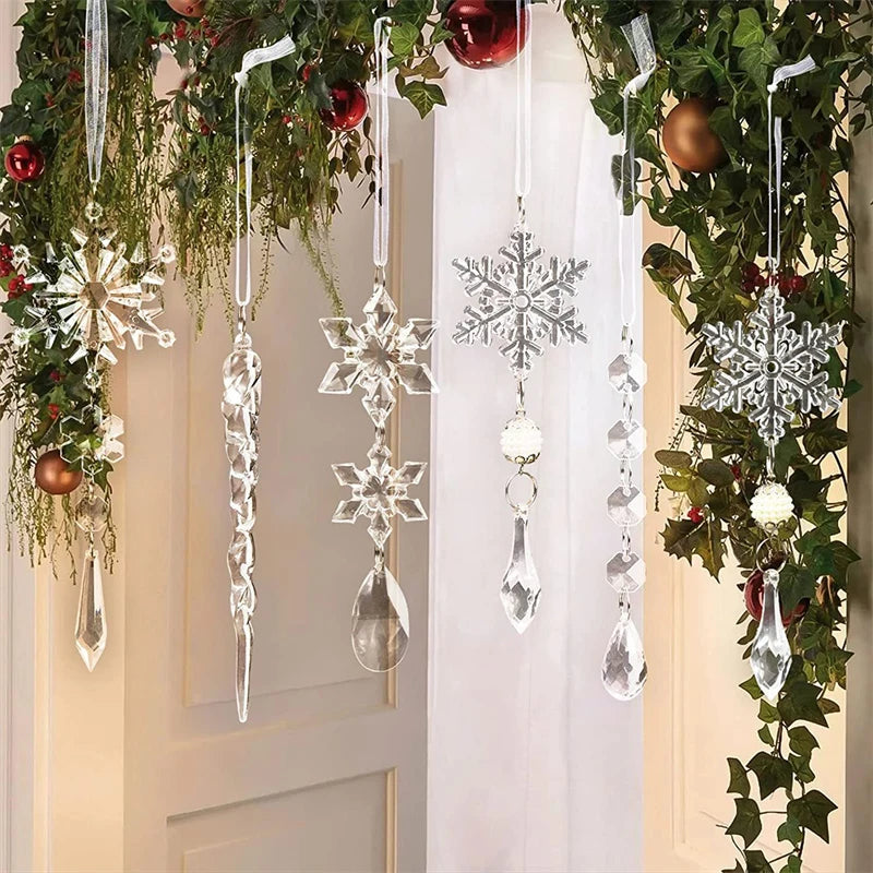 Acrylic Snowflake Christmas Tree Hanging Ornament - 2023 Xmas Decorations - New Year Gift 2024