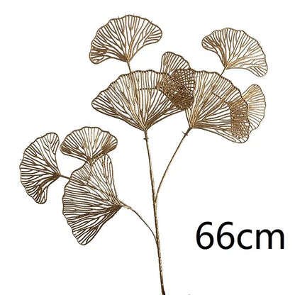 Gold Ginkgo Eucalyptus Holly Three-Pronged Fan Leaf Netting for Wedding Arch Flower Arrangement, Home Decor, and Crafts