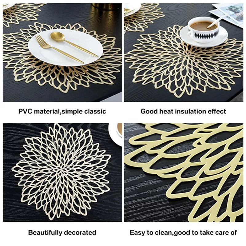 PVC Placemat for Dining Table with Hollow Pad Coaster