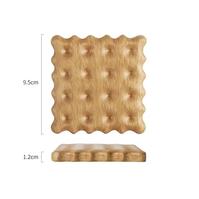 Wooden Biscuit Shape Tea Coaster - Walnut & Beech - Decorative & Insulating Coaster for Coffee Cups and Home Table