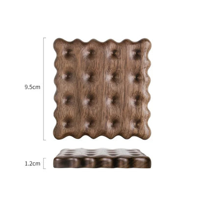 Wooden Biscuit Shape Tea Coaster - Walnut & Beech - Decorative & Insulating Coaster for Coffee Cups and Home Table