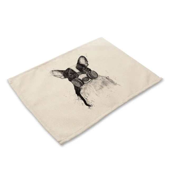 French Bulldog Dog Pattern Placemat Dining Table Mat - Linen Dinning Mats Drink Coaster Cup Mat Kitchen Accessories