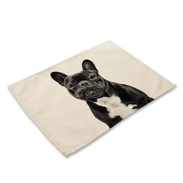 French Bulldog Dog Pattern Placemat Dining Table Mat - Linen Dinning Mats Drink Coaster Cup Mat Kitchen Accessories