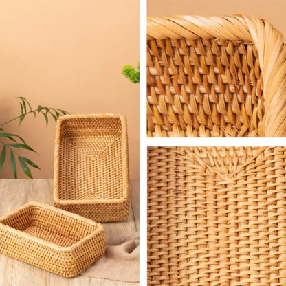 Handwoven Rattan Storage Basket: Rectangular and Multifunctional