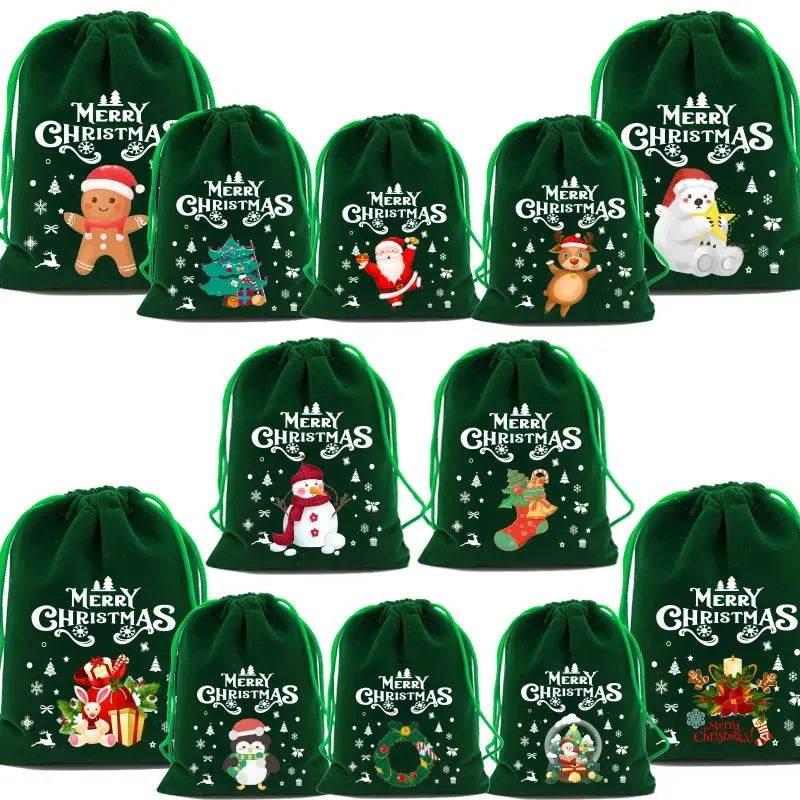 Xmas Velvet Bags - Small Drawstring Pouches for Candy and Gifts, Perfect for Christmas Party Favors and Jewelry Packaging.