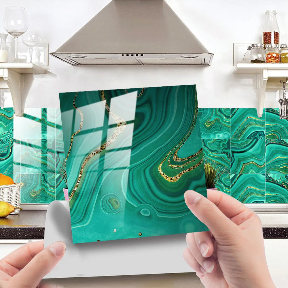 20/10pcs Green Water Wave Peel and Stick Waterproof PVC Floor Tile Sticker for Bathroom and Kitchen Home Decor
