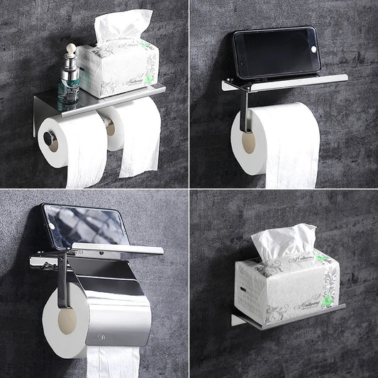 Stainless Steel Toilet Roll Holder - Self Adhesive, Black Finish