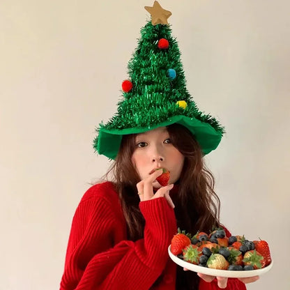 Christmas Tree Hat Ins Creative Xmas Headwear for Girls New Year Party Supplies Merry Christmas Hats Costume Props