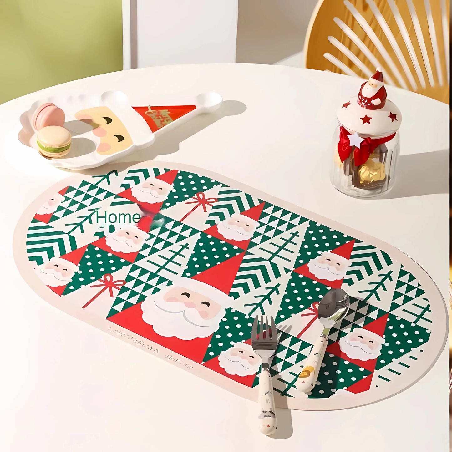 Christmas Cutlery Mat Diatomite, Anti-scald, Super Absorbent, Non-slip, Western Food Mat, Dinner Plate Bowl Table Mat