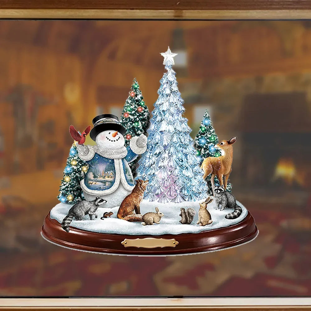 Christmas Crystal Tree Santa Claus Snowman Sculpture Window Paste Sticker