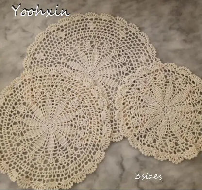 Round handmade crochet doily placemats for dining table and kitchen accessories