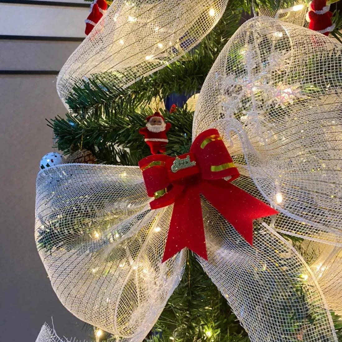 Gold and White DIY Xmas Tree Glitter Mesh Silk Ribbon Decorations - Wedding Navidad Christmas Decorations for Home 2024