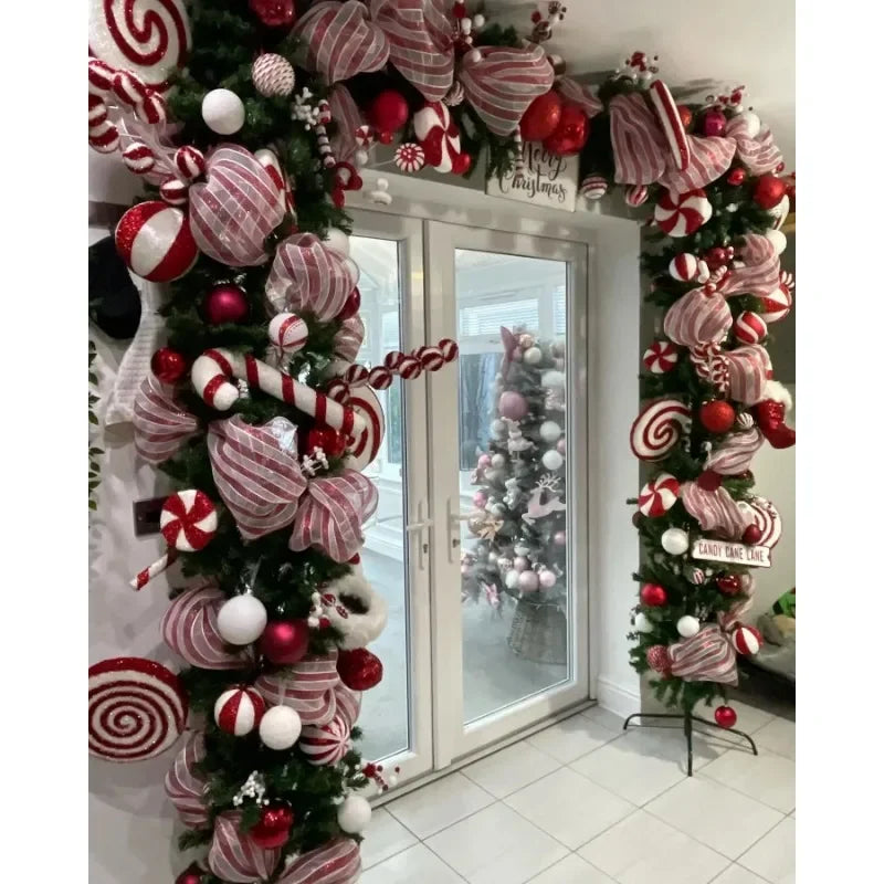 Christmas Red White Metallic Mesh Ribbon Xmas Tree Candy Cane Decoration Ornament DIY Wreath Bow