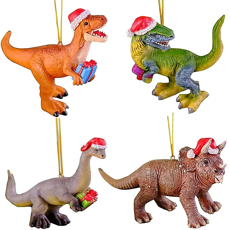 Cartoon Christmas Dinosaur Pendant - Acrylic Holiday Dragon Ornaments for Xmas Tree Decoration