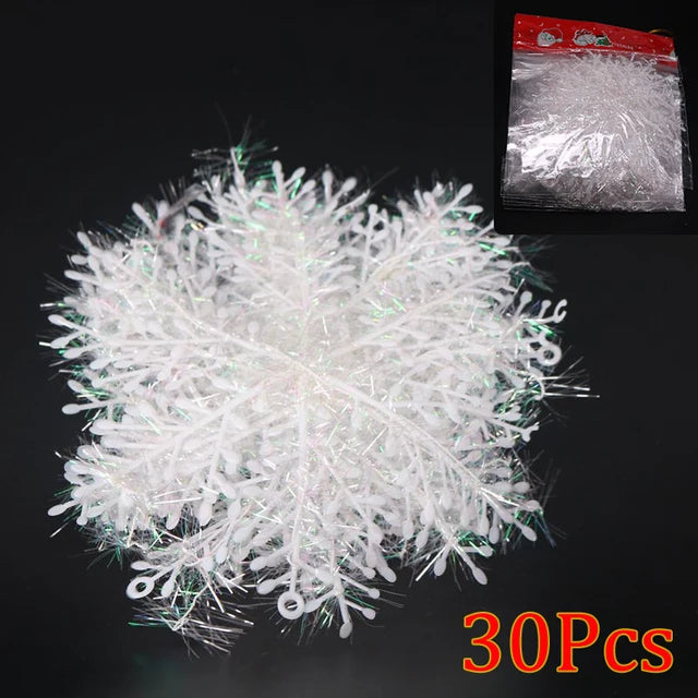 Large Christmas Snowflake Garlands - Set of 30 Ornaments for Xmas Tree Hanging, Glitter Snow Flake DIY Decoration