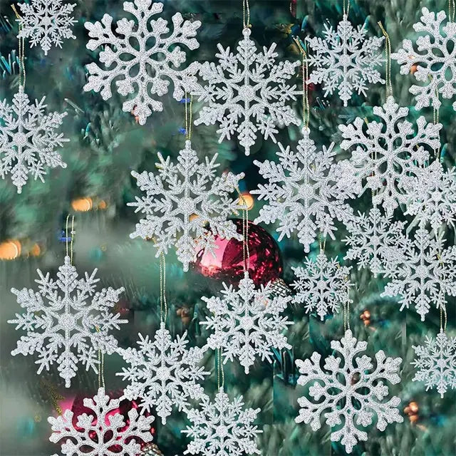 Plastic Glitter Snowflake Ornaments for Christmas Tree Decorations